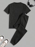 Ensemble de t-shirts réguliers à manches courtes avec imprimé lettres sur tissu gaufré pour hommes – Image 3