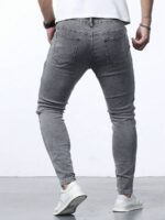 Manfinity Homme Jeans skinny lavés pour hommes, jeans slim foncés unis, jeans cargo gris clair lavés longs. Idéal pour les maris et les petits amis. – Image 3