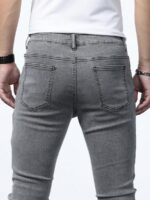 Manfinity Homme Jeans skinny lavés pour hommes, jeans slim foncés unis, jeans cargo gris clair lavés longs. Idéal pour les maris et les petits amis. – Image 7