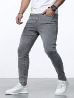 Manfinity Homme Jeans skinny lavés pour hommes, jeans slim foncés unis, jeans cargo gris clair lavés longs. Idéal pour les maris et les petits amis. – Image 8