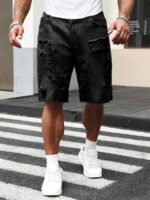 Manfinity LEGND Short en jean délavé pour hommes, style ample, jorts, pour sortir, se détendre, faire la navette, vacances, rue, style emo – Image 8