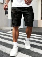 Manfinity LEGND Short en jean délavé pour hommes, style ample, jorts, pour sortir, se détendre, faire la navette, vacances, rue, style emo – Image 11