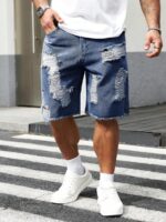 Manfinity LEGND Short en jean délavé pour hommes, style ample, jorts, pour sortir, se détendre, faire la navette, vacances, rue, style emo – Image 16