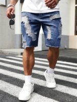 Manfinity LEGND Short en jean délavé pour hommes, style ample, jorts, pour sortir, se détendre, faire la navette, vacances, rue, style emo – Image 18