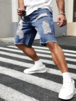 Manfinity LEGND Short en jean délavé pour hommes, style ample, jorts, pour sortir, se détendre, faire la navette, vacances, rue, style emo – Image 19