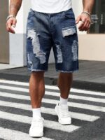 Manfinity LEGND Short en jean délavé pour hommes, style ample, jorts, pour sortir, se détendre, faire la navette, vacances, rue, style emo – Image 20