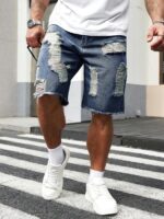 Manfinity LEGND Short en jean délavé pour hommes, style ample, jorts, pour sortir, se détendre, faire la navette, vacances, rue, style emo – Image 23