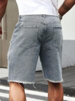 Manfinity LEGND Short en jean délavé pour hommes, style ample, jorts, pour sortir, se détendre, faire la navette, vacances, rue, style emo – Image 27