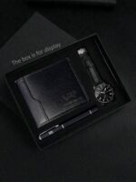 3 pièces Ensemble montre à quartz d'affaires pour hommes, portefeuille et stylo, cadeau de fête des pères, idéal comme cadeau pour les étudiants retournant à l'école