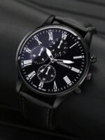 3 pièces Ensemble montre à quartz d'affaires pour hommes, portefeuille et stylo, cadeau de fête des pères, idéal comme cadeau pour les étudiants retournant à l'école – Image 3