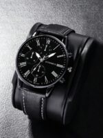 3 pièces Ensemble montre à quartz d'affaires pour hommes, portefeuille et stylo, cadeau de fête des pères, idéal comme cadeau pour les étudiants retournant à l'école – Image 4