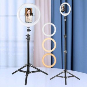 AXNEN 10 pouces Anneau lumineux LED avec trépied stable de 1,1 m (43,3 pouces) pour la photographie, la prise de vue vidéo, la diffusion en direct en extérieur, le maquillage compatible avec tous les téléphones