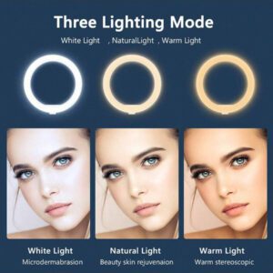 AXNEN 10 pouces Anneau lumineux LED avec trépied stable de 1,1 m (43,3 pouces) pour la photographie, la prise de vue vidéo, la diffusion en direct en extérieur, le maquillage compatible avec tous les téléphones