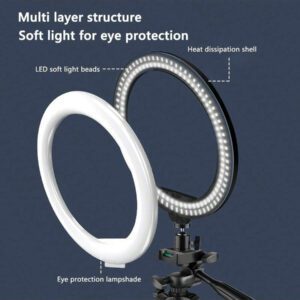 AXNEN 10 pouces Anneau lumineux LED avec trépied stable de 1,1 m (43,3 pouces) pour la photographie, la prise de vue vidéo, la diffusion en direct en extérieur, le maquillage compatible avec tous les téléphones