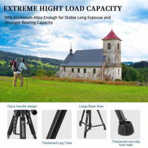 UEGOGO 152,4 cm Trépied d'appareil photo en aluminium robuste avec sac de transport, hauteur réglable, base à trois pieds solide, parfait pour la vidéo, la photographie et l'utilisation de smartphone, accessoires pour appareil photo