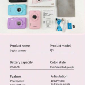 Mini caméra numérique haute définition pour étudiants, prise de photos, enregistrement vidéo, lecteur de musique MP3, carte mémoire remplaçable. Convient pour enregistrer la vie et les voyages, VLOG