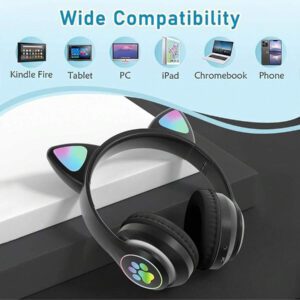Casque Bluetooth, casque supra-auriculaire sans fil avec microphone, casque oreilles de chat pour femme