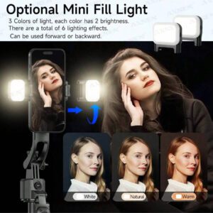 Trépied de suivi du visage automatique pour smartphones, bâton à selfie Bluetooth 3 en 1 en aluminium extensible, trépied pour téléphone portable avec rotation à 360°, télécommande sans fil et support de téléphone, bâton à selfie trépied pour iPhone 16/15/14/13/12 Pro, téléphone Android, noir