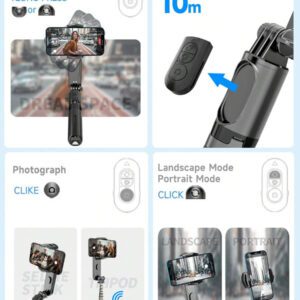 AXNEN Perche à selfie stabilisée par cardan extensible à 70 cm avec éclairage de remplissage blanc/froid/naturel, perche à selfie Bluetooth portable avec télécommande sans fil, support de téléphone à rotation 360° pour une vidéo anti-tremblement, vlogging de vacances, voyages en extérieur