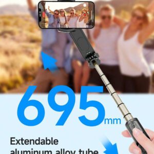 AXNEN Perche à selfie stabilisée par cardan extensible à 70 cm avec éclairage de remplissage blanc/froid/naturel, perche à selfie Bluetooth portable avec télécommande sans fil, support de téléphone à rotation 360° pour une vidéo anti-tremblement, vlogging de vacances, voyages en extérieur