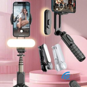 AXNEN Perche à selfie stabilisée par cardan extensible à 70 cm avec éclairage de remplissage blanc/froid/naturel, perche à selfie Bluetooth portable avec télécommande sans fil, support de téléphone à rotation 360° pour une vidéo anti-tremblement, vlogging de vacances, voyages en extérieur