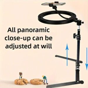 Support de téléphone de bureau rotatif à 360°, avec éclairage. Convient pour la manucure, la photographie culinaire, l'artisanat, les selfies, l'enregistrement vidéo, la diffusion en direct, la peinture et plus encore.