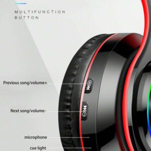 Écouteurs Bluetooth sans fil à 7 couleurs illuminantes, Bluetooth 5.0, microphone intégré, design pliable, mode double filaire/sans fil, léger et confortable, convient pour le travail, l'entraînement, le jeu et la musique
