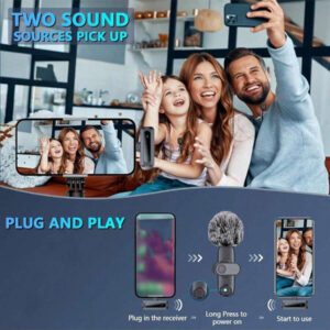 HITOZON Microphone cravate sans fil professionnel pour smartphone, microphone sans fil plug-and-play, micro-cravate pour enregistrement vidéo, enseignement, interviews, podcast, micro omnidirectionnel sans fil à condensateur pour vlog