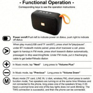 Mini haut-parleur Bluetooth portable sans fil pour l'extérieur avec microphone intégré, mains libres, lecture de carte TF, sortie audio Aux, boutons de contrôle. Convient pour lecteurs de musique, téléphones, PC, tablettes