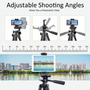 Trépied mobile réglable 128 cm, trépied portable multifonctionnel avec sac de rangement, solide et durable, avec pince pour téléphone portable, parfait pour selfie/vidéo/enregistrement vidéo/diffusion en direct