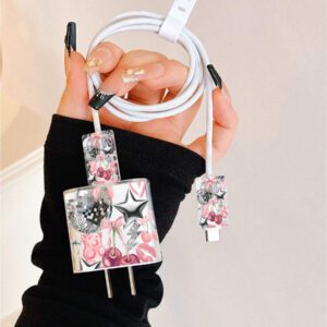 4 pièces/set Étui de protection transparent en TPU avec motif nœud, compatible avec le chargeur rapide Apple 20W et le câble de données